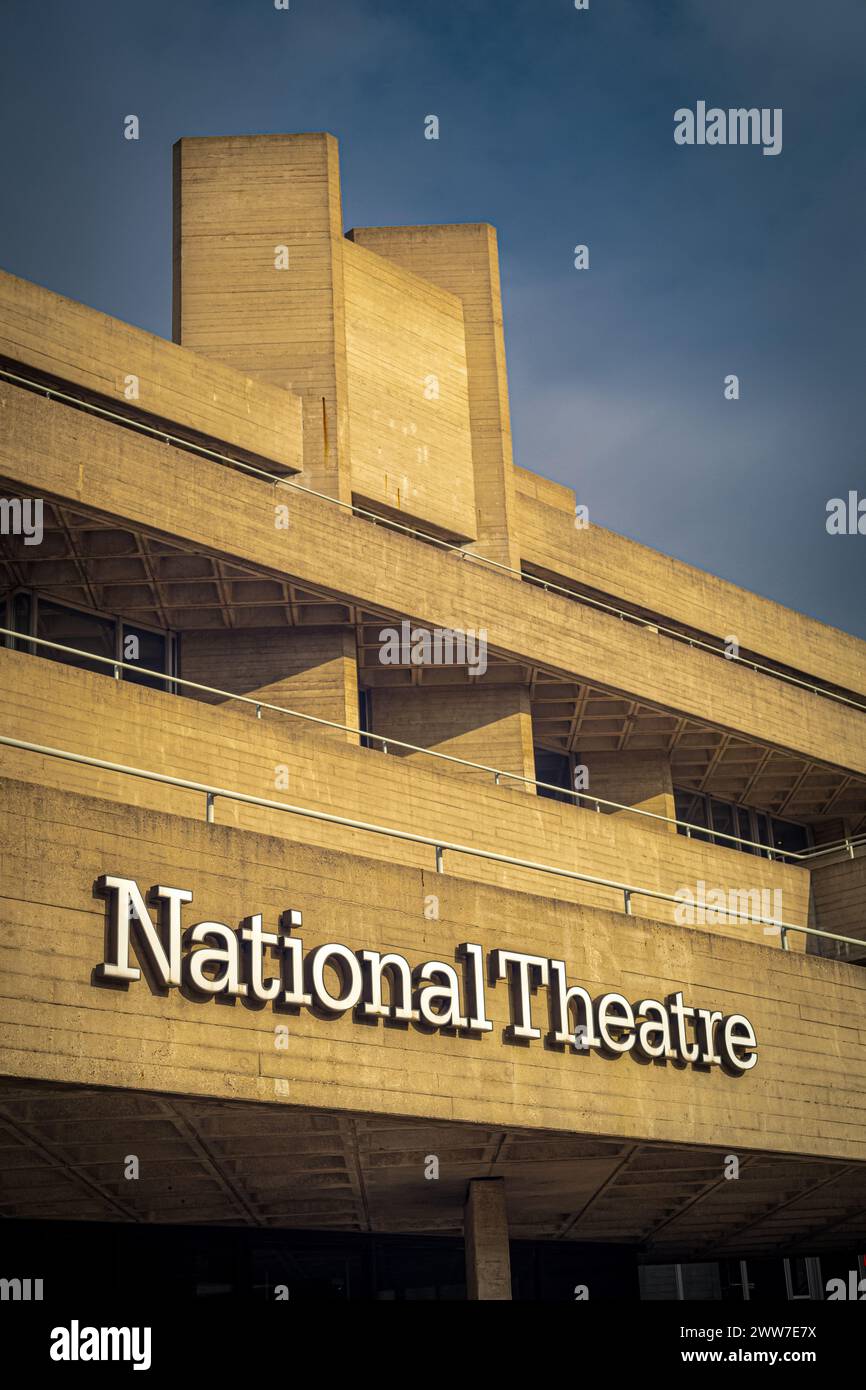 The National Theatre on London's SouthBank - brutalist style architecture completed 1976-77, architect Denys Lasdun, Stock Photo