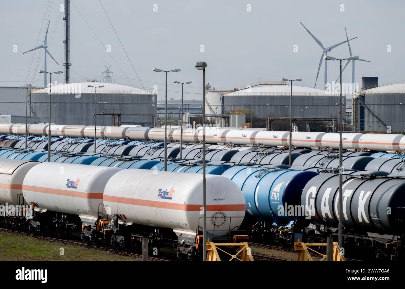 Wilhelmshaven, Germany. 14th Mar, 2024. Numerous tank wagons stand on