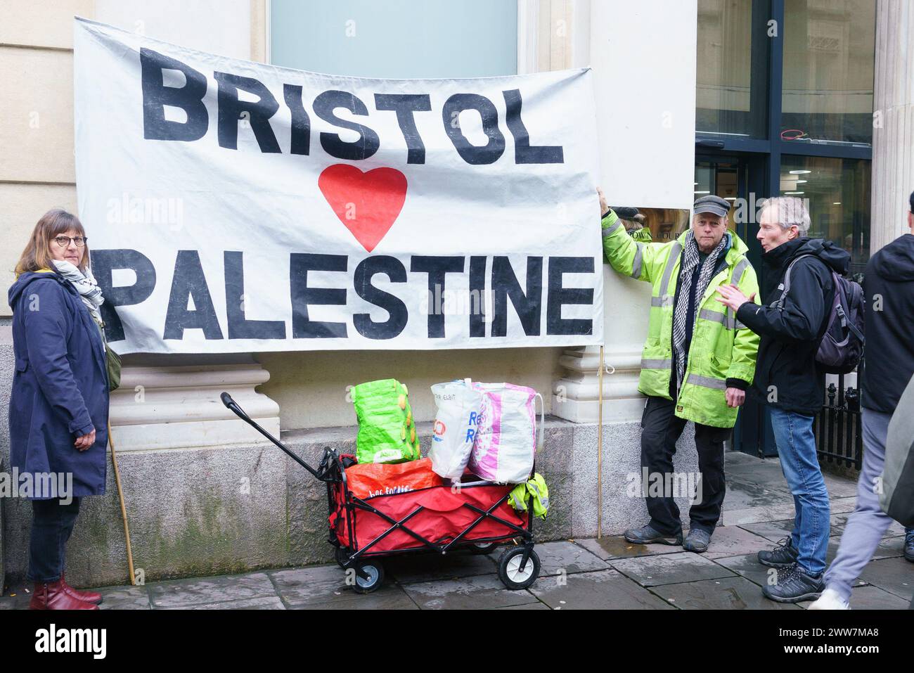 Bristol, UK March 22nd. A group of protesters, now known as the ‘Elbit 7’, were found guilty  (in February) of one count of burglary and one count of criminal damage after breaking into the head office of an international defence technology firm  (Elbit Systems UK Ltd) and causing thousands of pounds worth of damage. Today they were given suspended sentences, a fine and unpaid work following a sentence hearing at Bristol Crown court. PICTURED: Supporters from Palestine Solidarity BridgetCatterall/AlamyLiveNews Stock Photo
