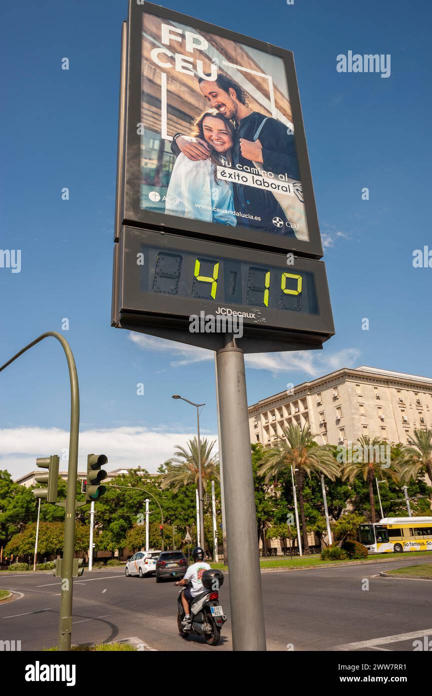 Seville, Spain, Close up, High Temperatures on Thermometer, Street Scene, Historic City Center