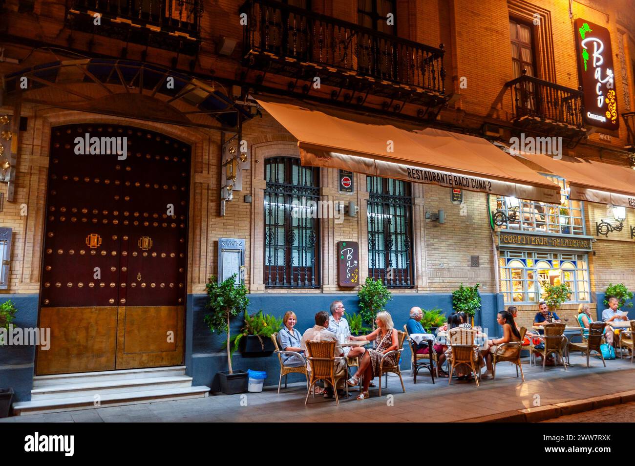 Seville, Spain, Traditional Spanish Bistro Restaurant, Bordego,, in Historic City Center, Terrace, Baco Cuna Stock Photo