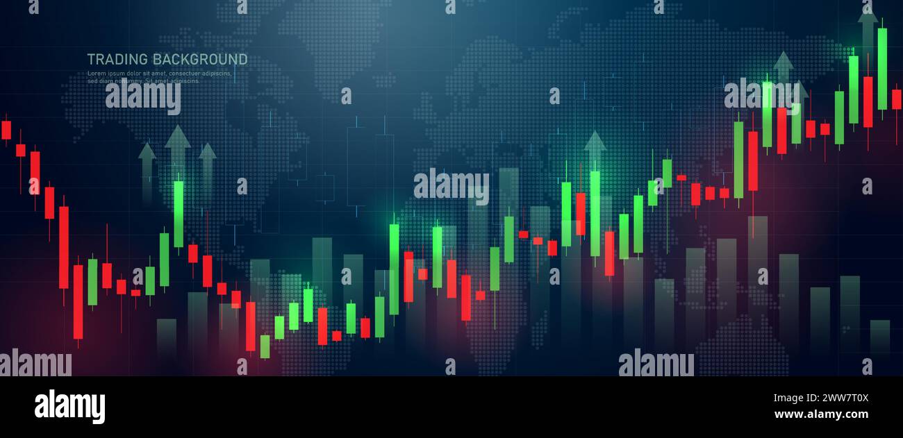 A chart of stock market crypto candlesticks on a dark blue background ...