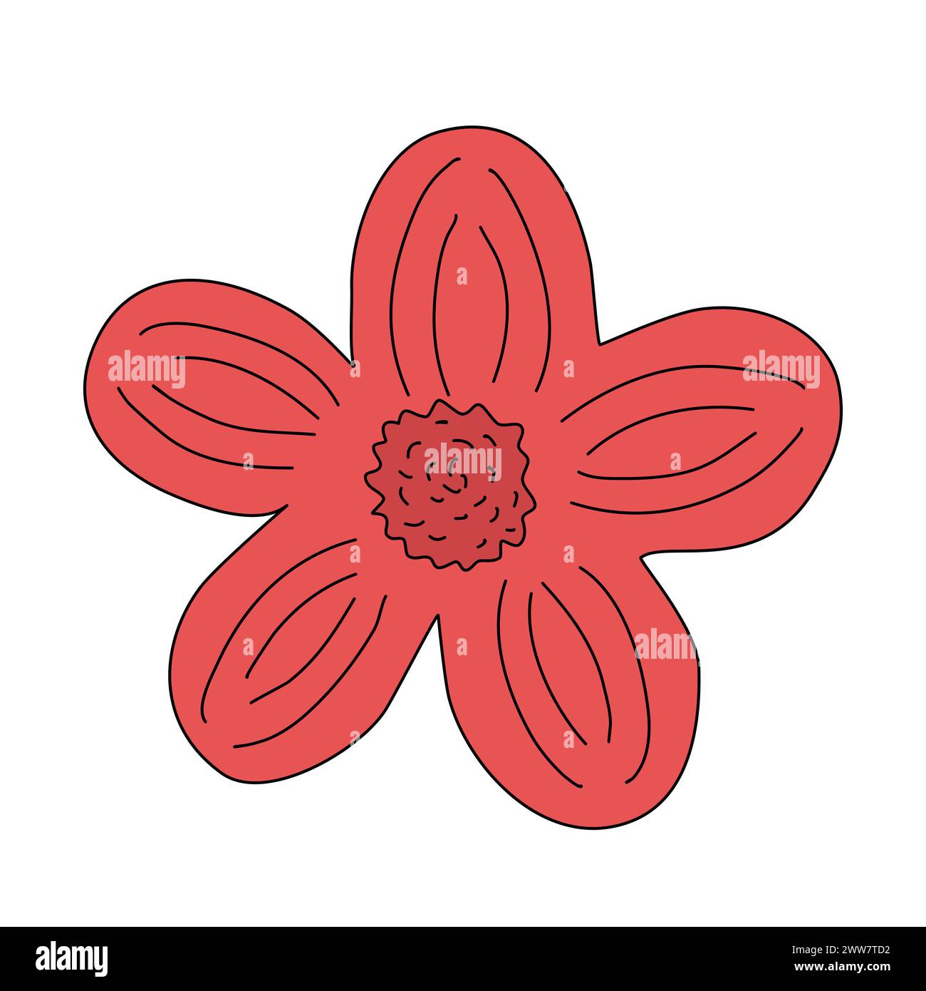 Simple red flower head top view, spring design element, vector illustration Stock Vector