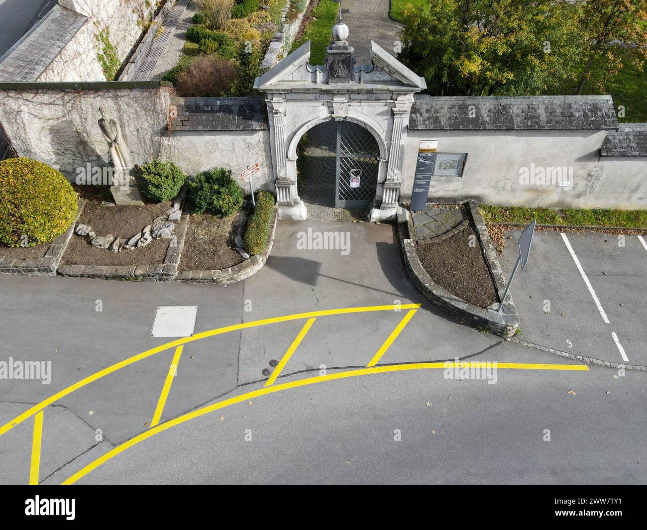 Drone view at a the convent of Engelberg on the Swiss alps Stock Photo ...