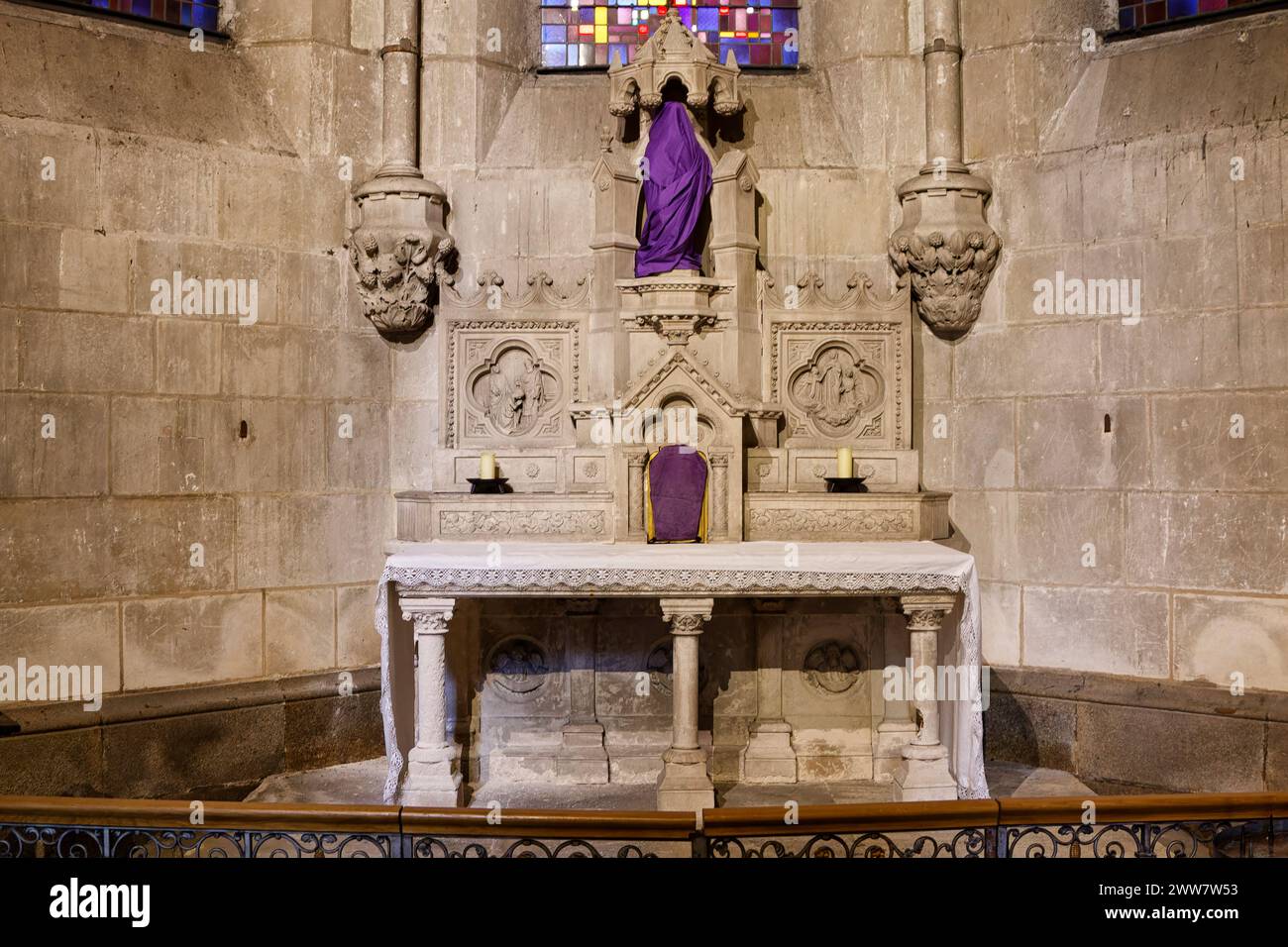 Statue veiled with shrouds during the final weeks of Lent Saint Nicolas Basilica Nantes