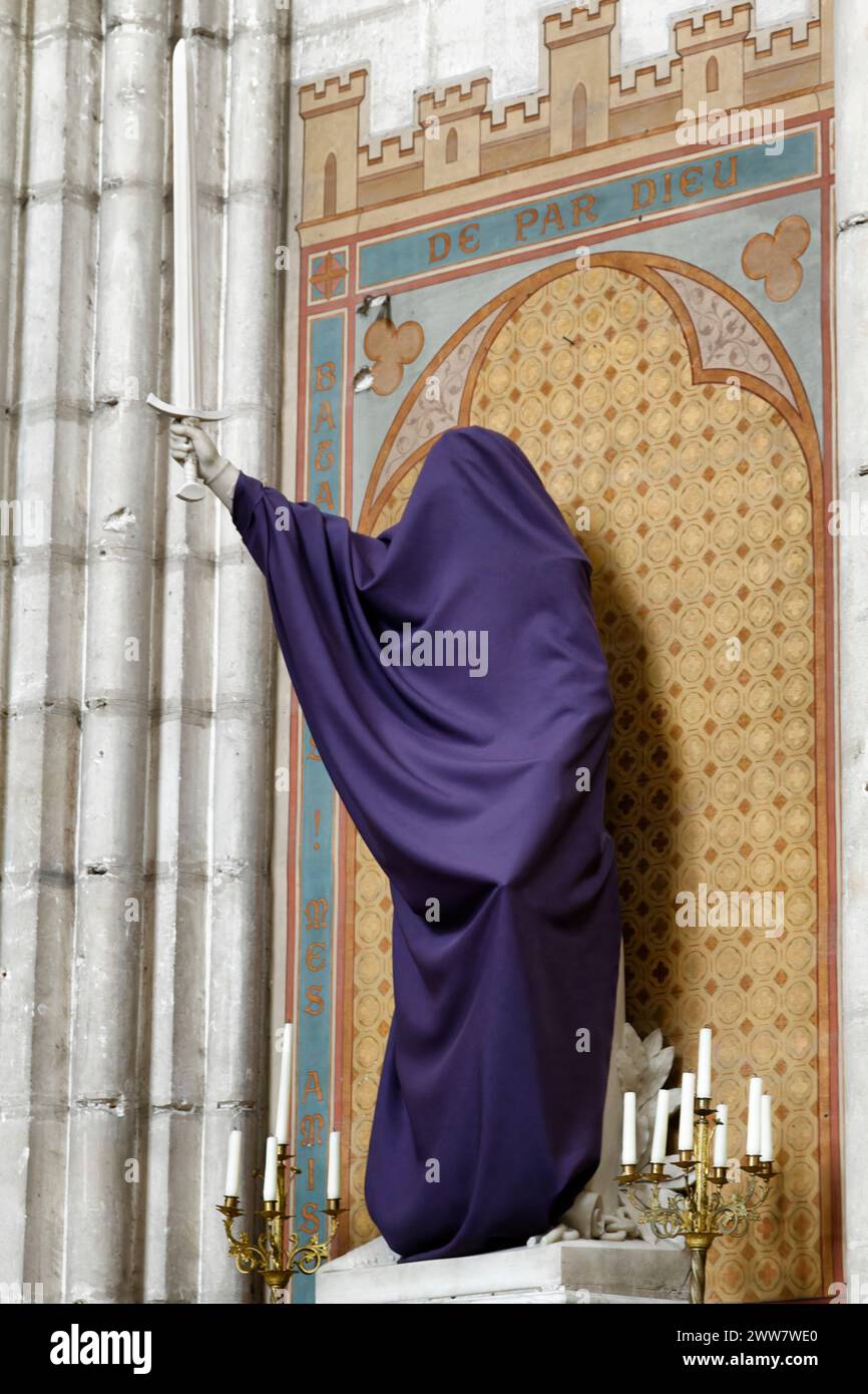 Statue veiled with shrouds during the final weeks of Lent Saint Nicolas Basilica Nantes