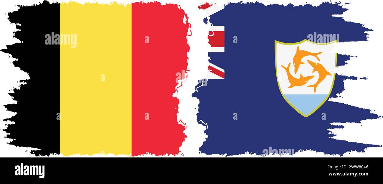 Anguilla and Belgium grunge flags connection, vector Stock Vector