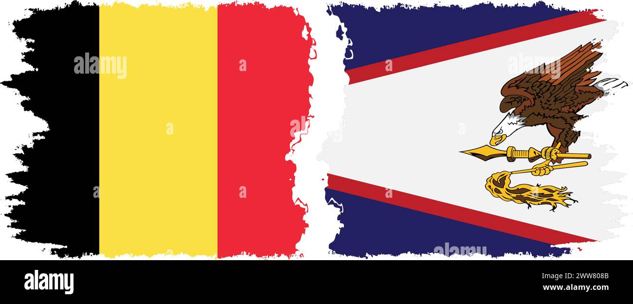 American Samoa and Belgium grunge flags connection, vector Stock Vector