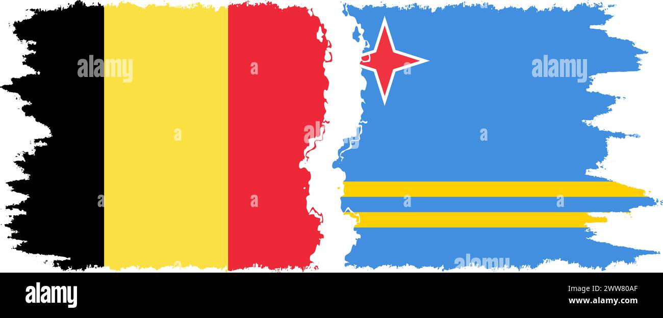 Aruba and Belgium grunge flags connection, vector Stock Vector