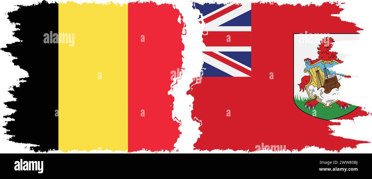 Bermuda and Belgium grunge flags connection, vector Stock Vector