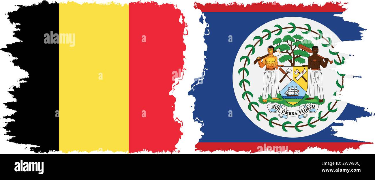 Belize and Belgium grunge flags connection, vector Stock Vector