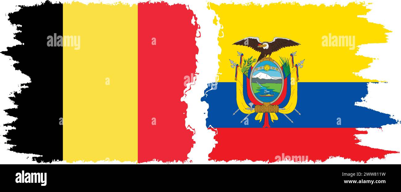 Ecuador and Belgium grunge flags connection, vector Stock Vector