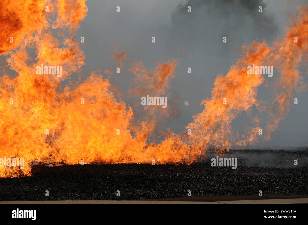 Flames from Airport Fire Training Pit  (Tight), Texas Stock Photo