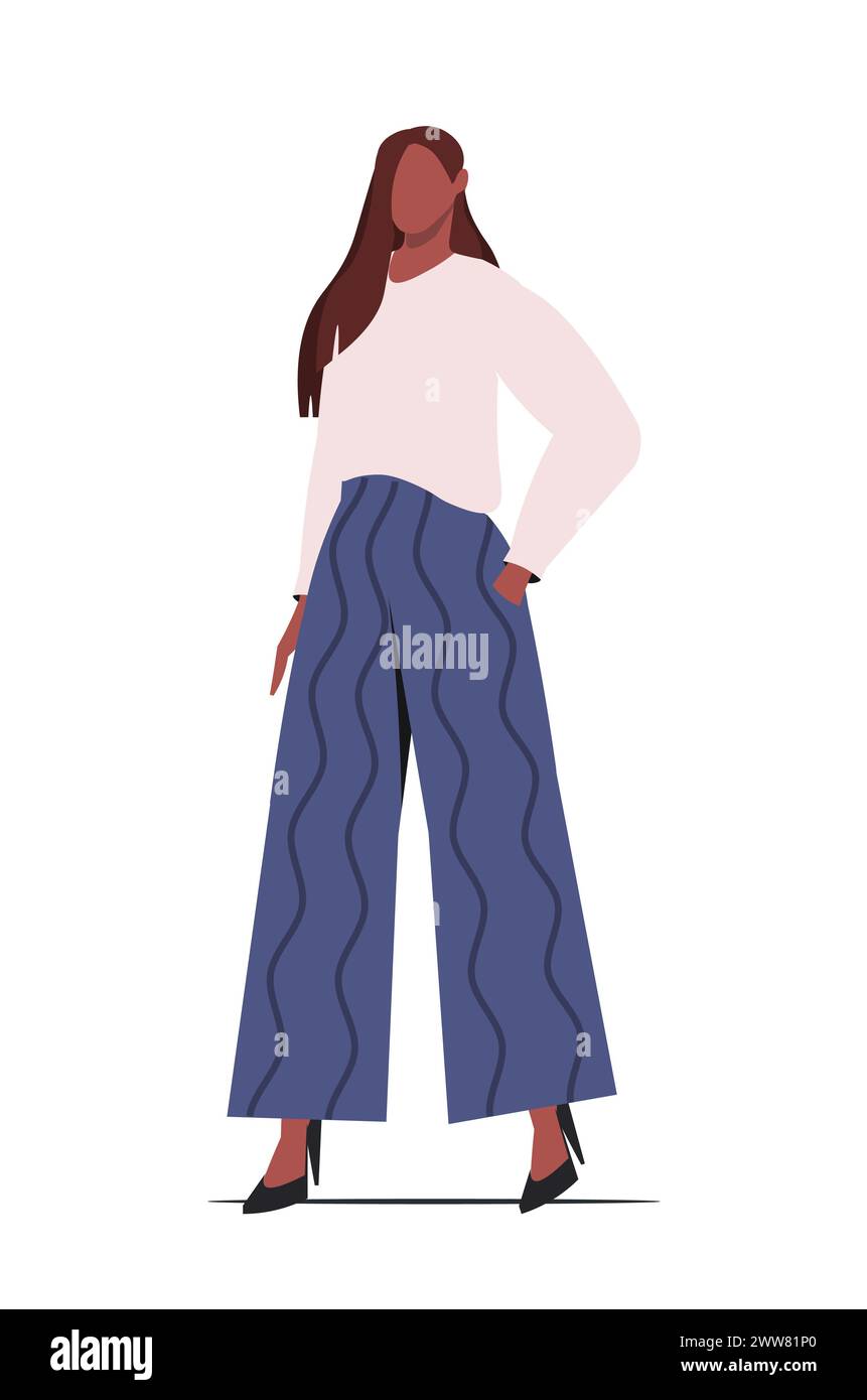 Young African American businesswoman fashion casual clothes, outfit in trendy style. Female office worker. Flat vector illustration isolated on white Stock Photo