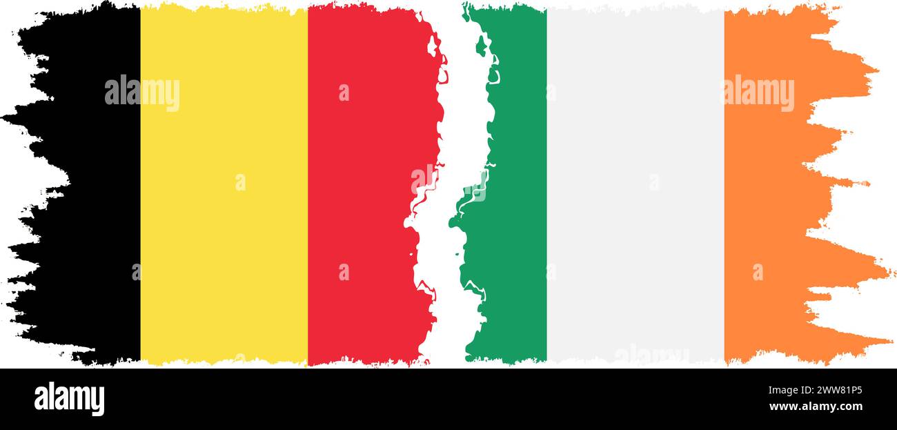 Ireland and Belgium grunge flags connection, vector Stock Vector