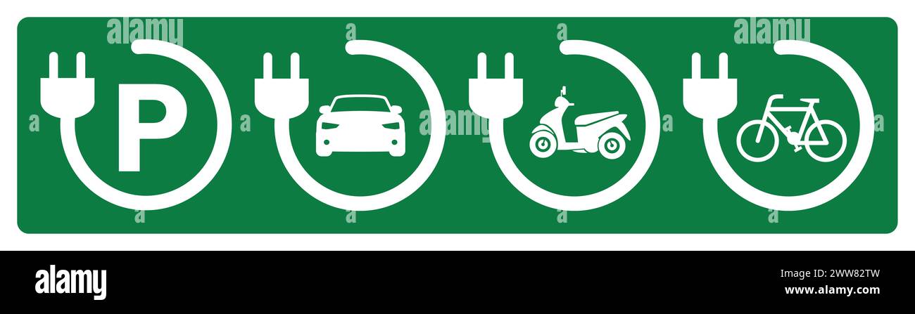 Electric charging point icons isolated on green background Stock Photo ...