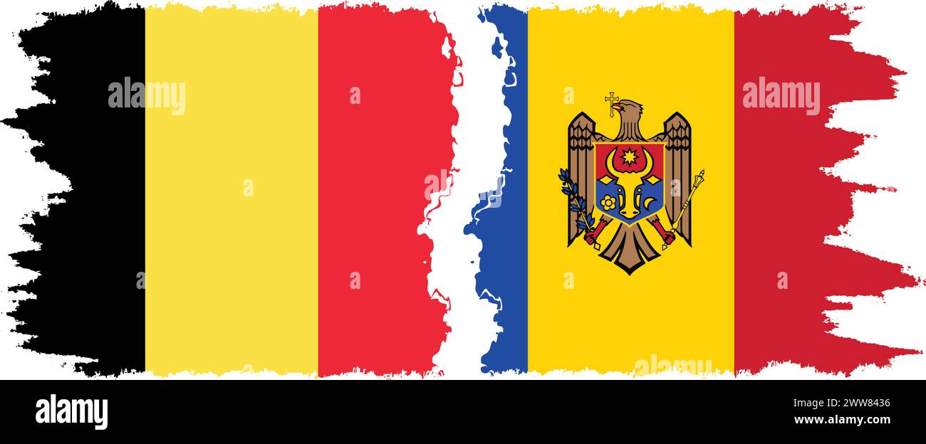 Moldova and Belgium grunge flags connection, vector Stock Vector