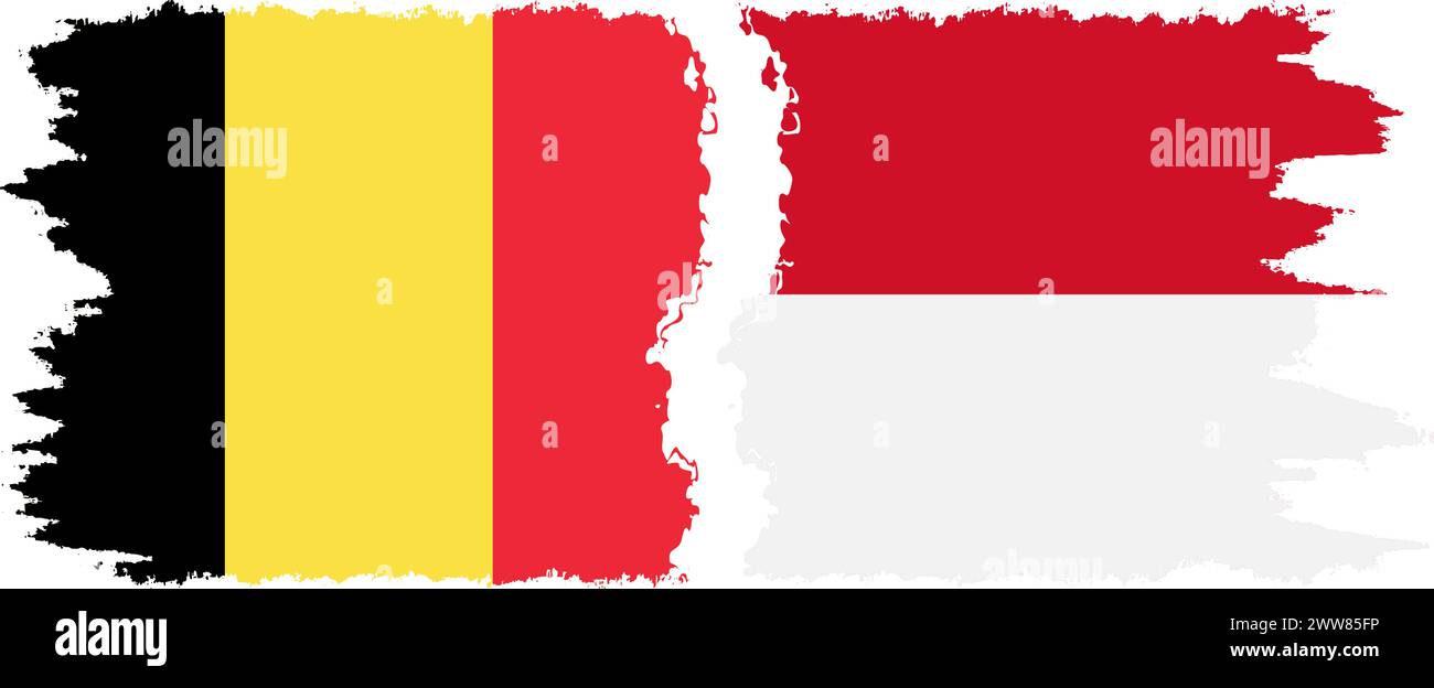 Monaco and Belgium grunge flags connection, vector Stock Vector