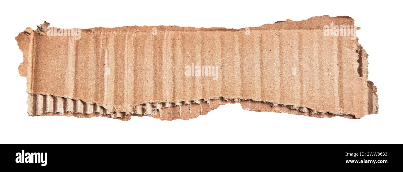 One ripped piece of cardboard material over isolated white background ...