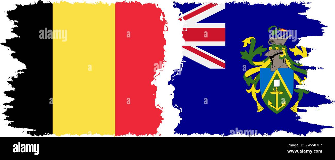 Pitcairn Islands and Belgium grunge flags connection, vector Stock Vector