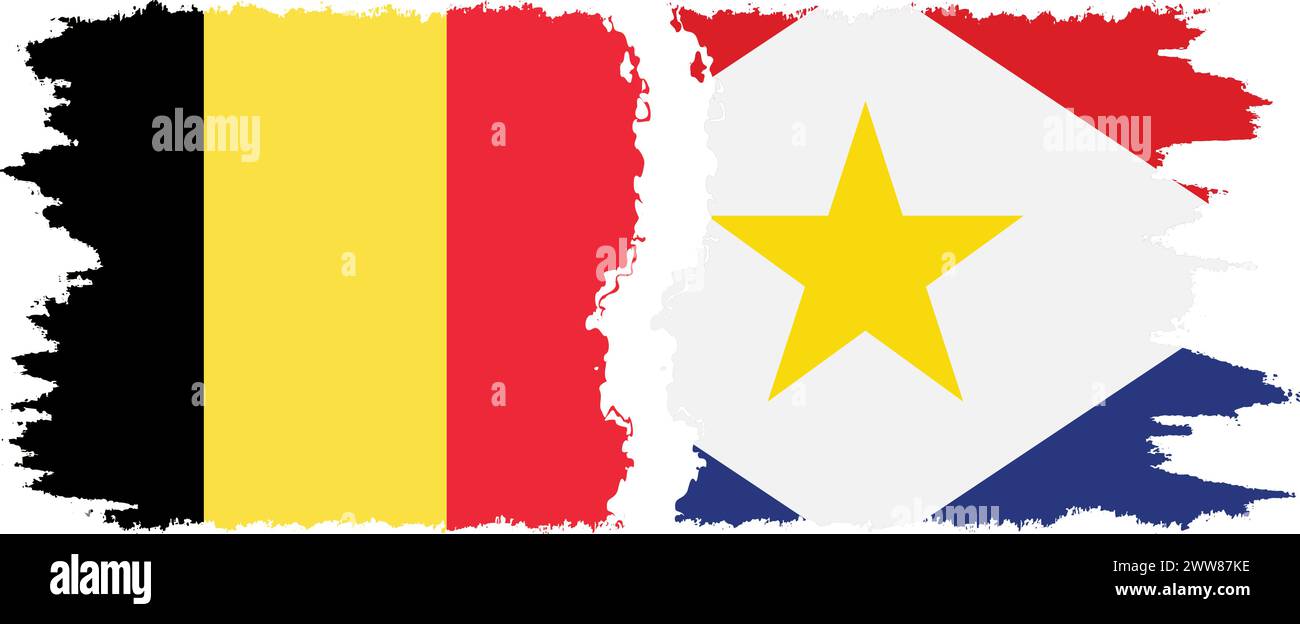 Saba and Belgium grunge flags connection, vector Stock Vector