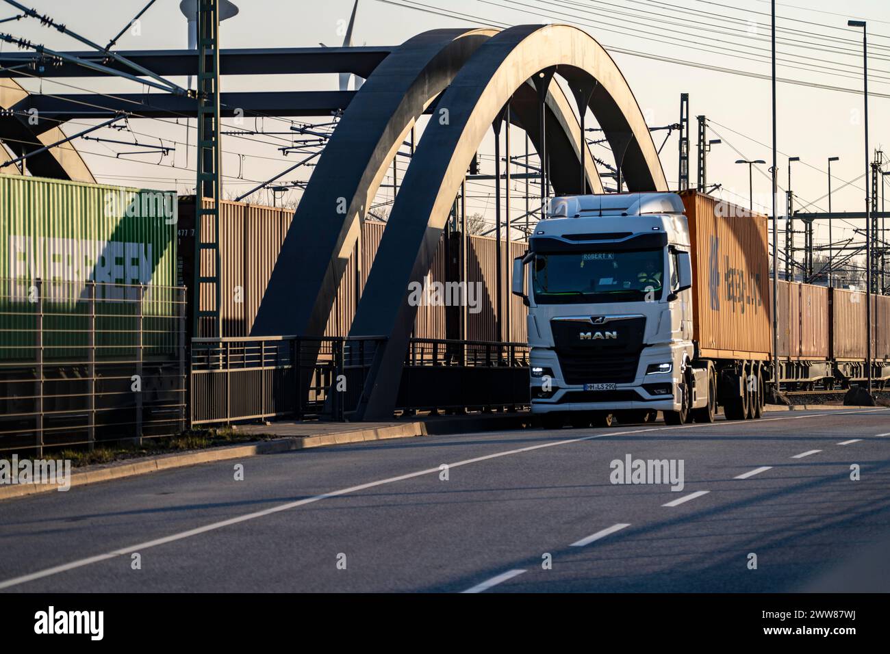 Freight train container trucks hi-res stock photography and images - Alamy