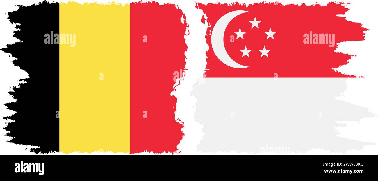 Singapore and Belgium grunge flags connection, vector Stock Vector