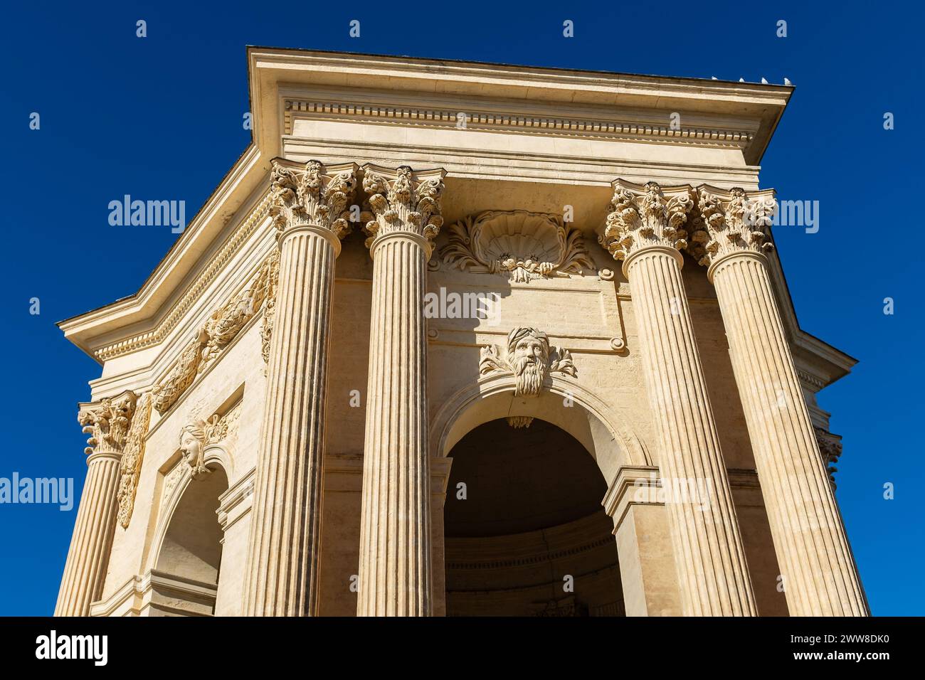 Montpellier, France, 2024. The Corinthian columns of the 18th cent. water tower designed by Jean Antoine Giral and Jacques Donnat, esplanade du Peyrou Stock Photo