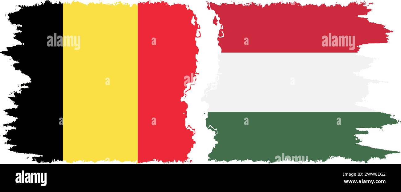 Hungary and Belgium grunge flags connection, vector Stock Vector