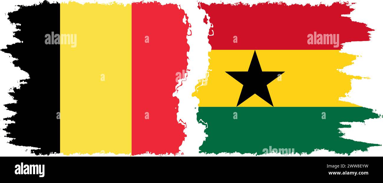 Ghana and Belgium grunge flags connection, vector Stock Vector