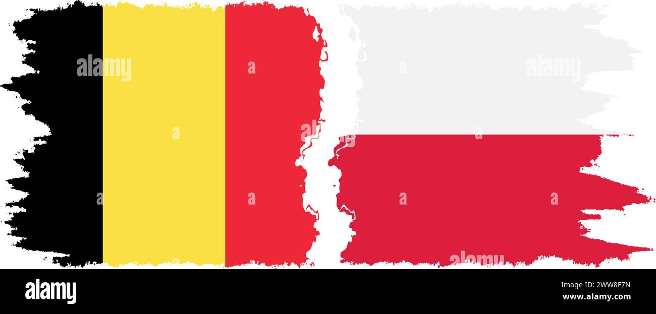 Poland and Belgium grunge flags connection, vector Stock Vector