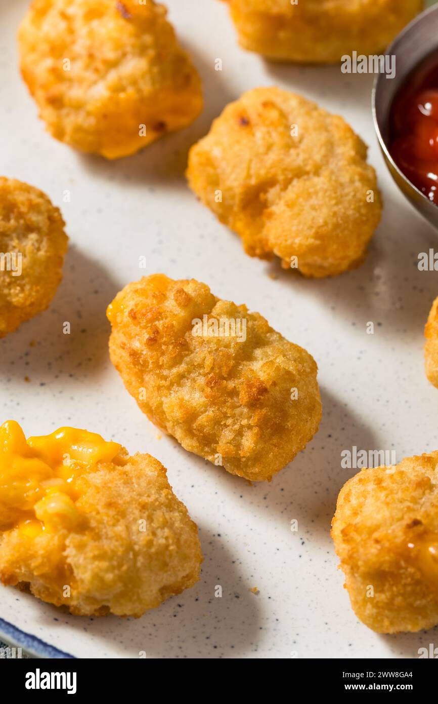 Deep Fried Macaroni and Cheese Bites with Ketchup for Dipping Stock
