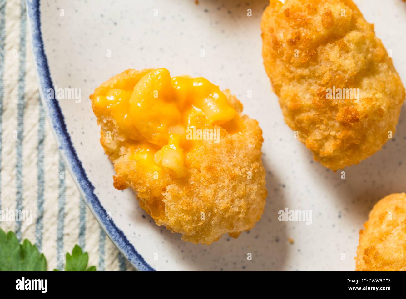 Deep Fried Macaroni and Cheese Bites with Ketchup for Dipping Stock