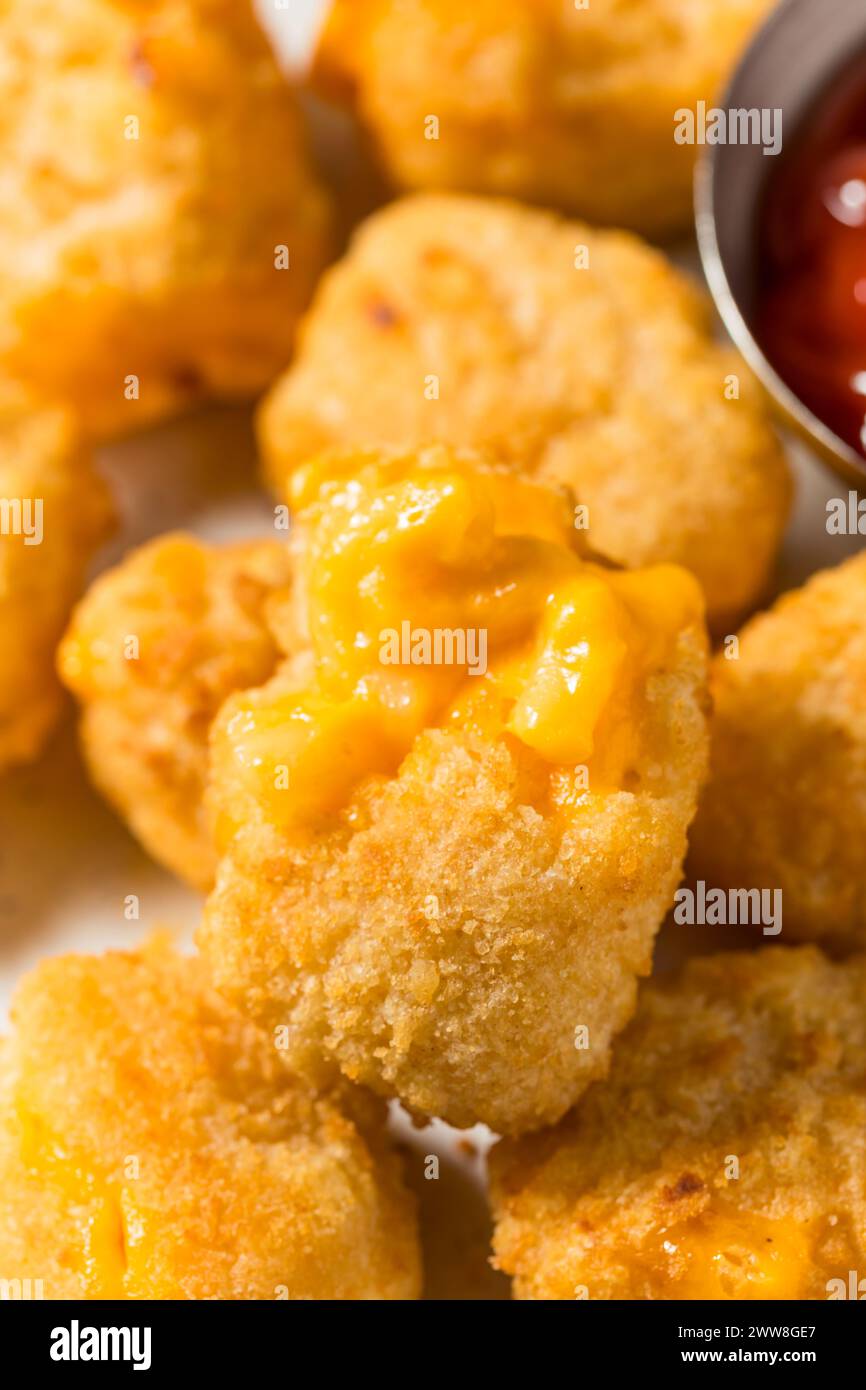 Deep Fried Macaroni and Cheese Bites with Ketchup for Dipping Stock