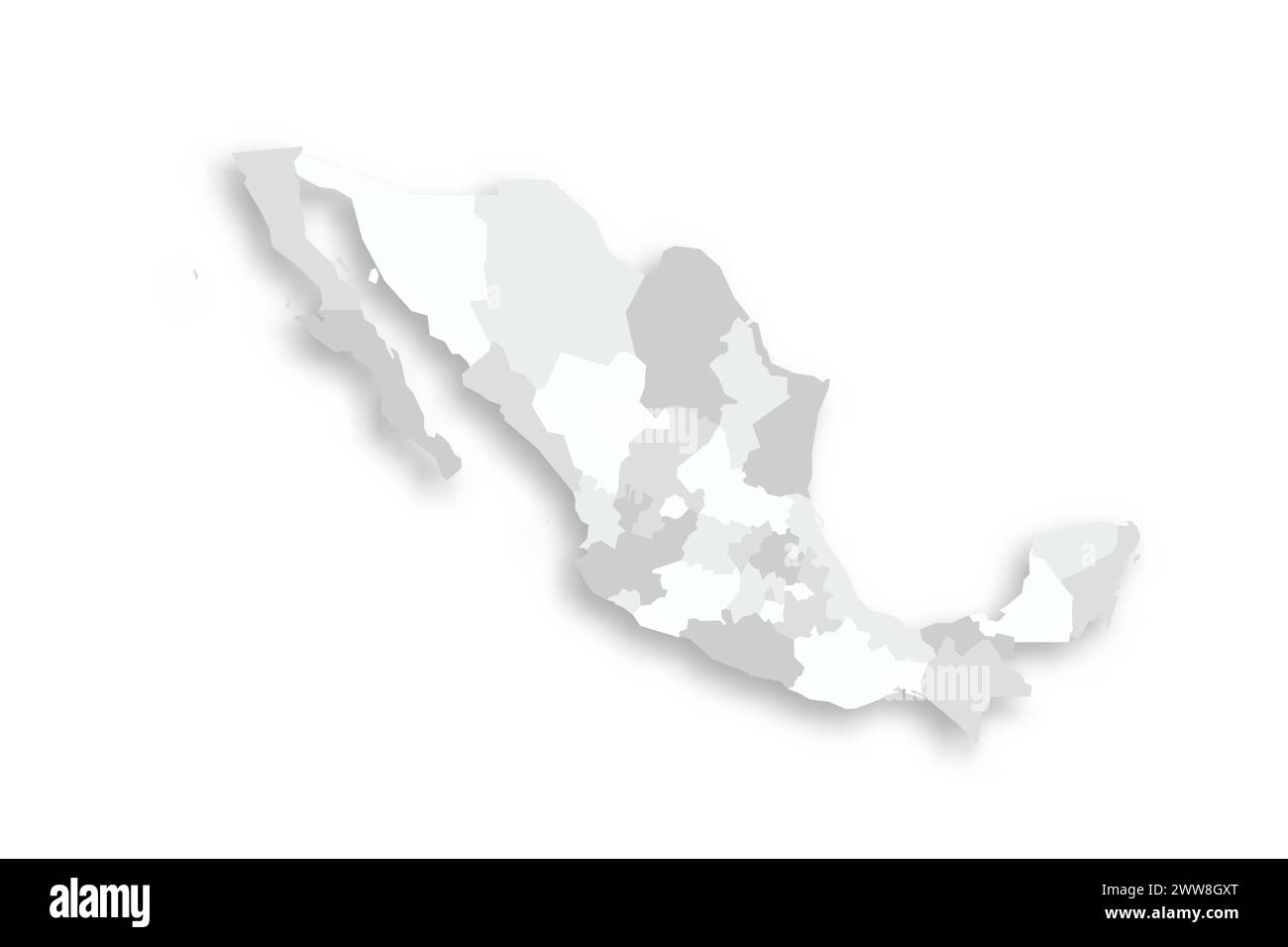 Mexico Political Map Of Administrative Divisions States And Mexico Mexico Political Map Of Administrative Divisions States And Mexico City Grey Blank Flat Vector Map With Dropped Shadow 2WW8GXT 