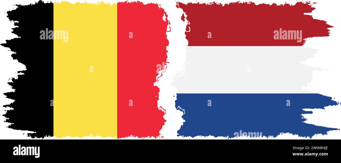 Netherlands and Belgium grunge flags connection, vector Stock Vector