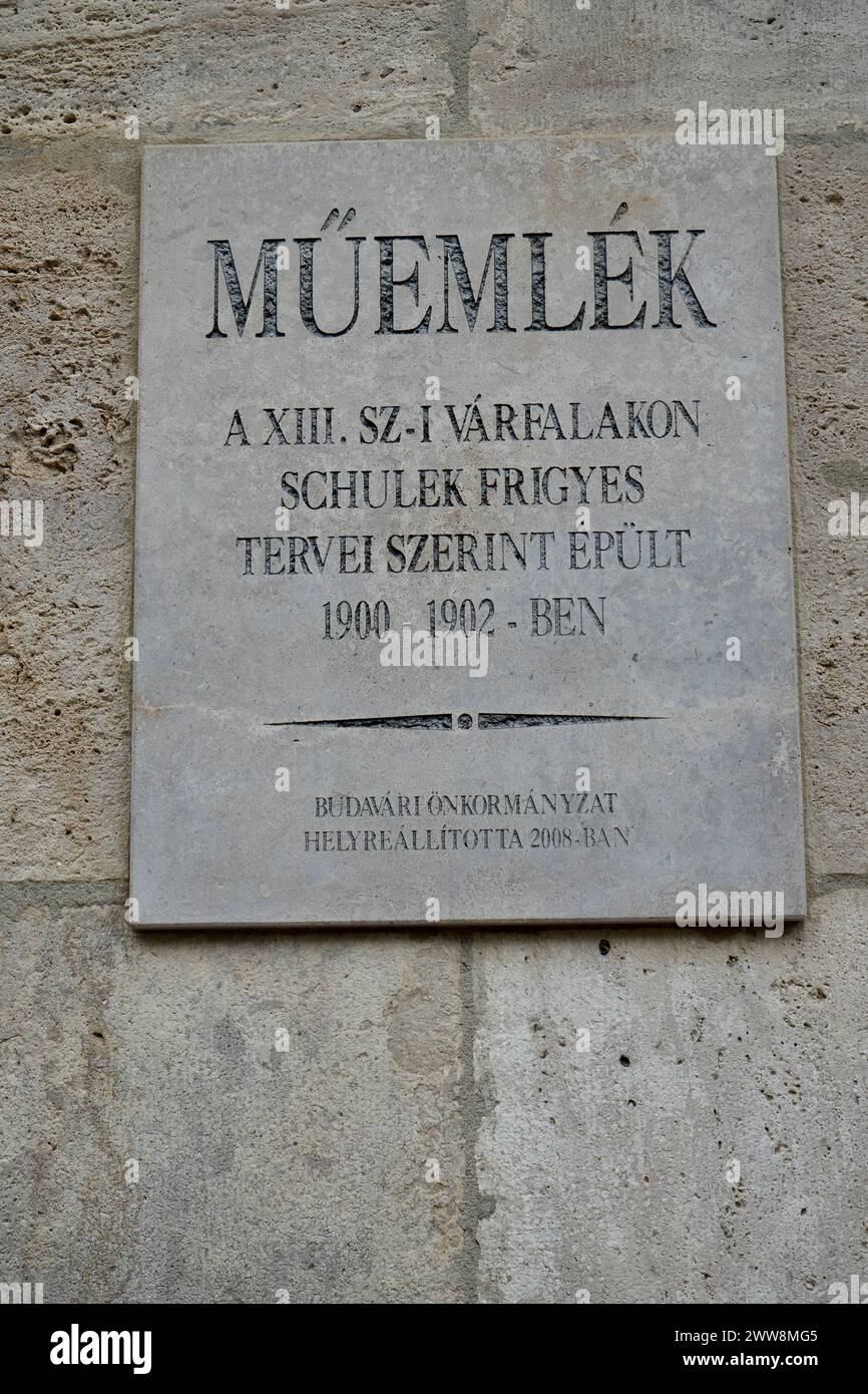 Monument sign for a building on Buda Castle Walls from 1900 Stock Photo ...