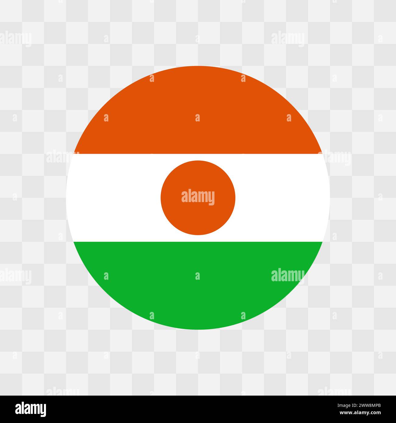 Niger flag - circle vector flag isolated on checkerboard transparent background Stock Vector