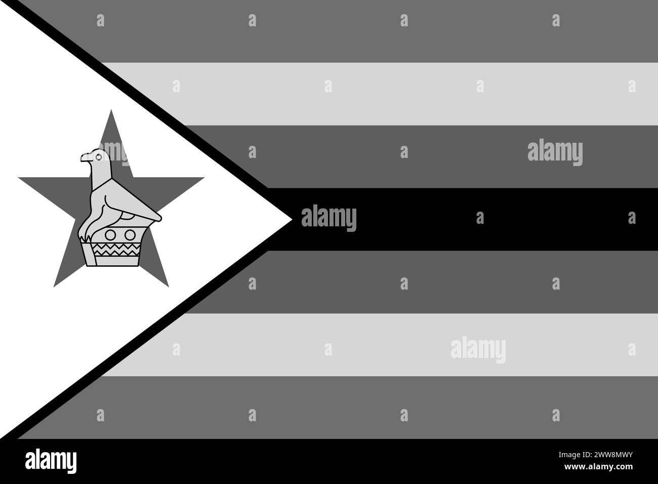 Zimbabwe flag - greyscale monochrome vector illustration. Flag in black and white Stock Vector
