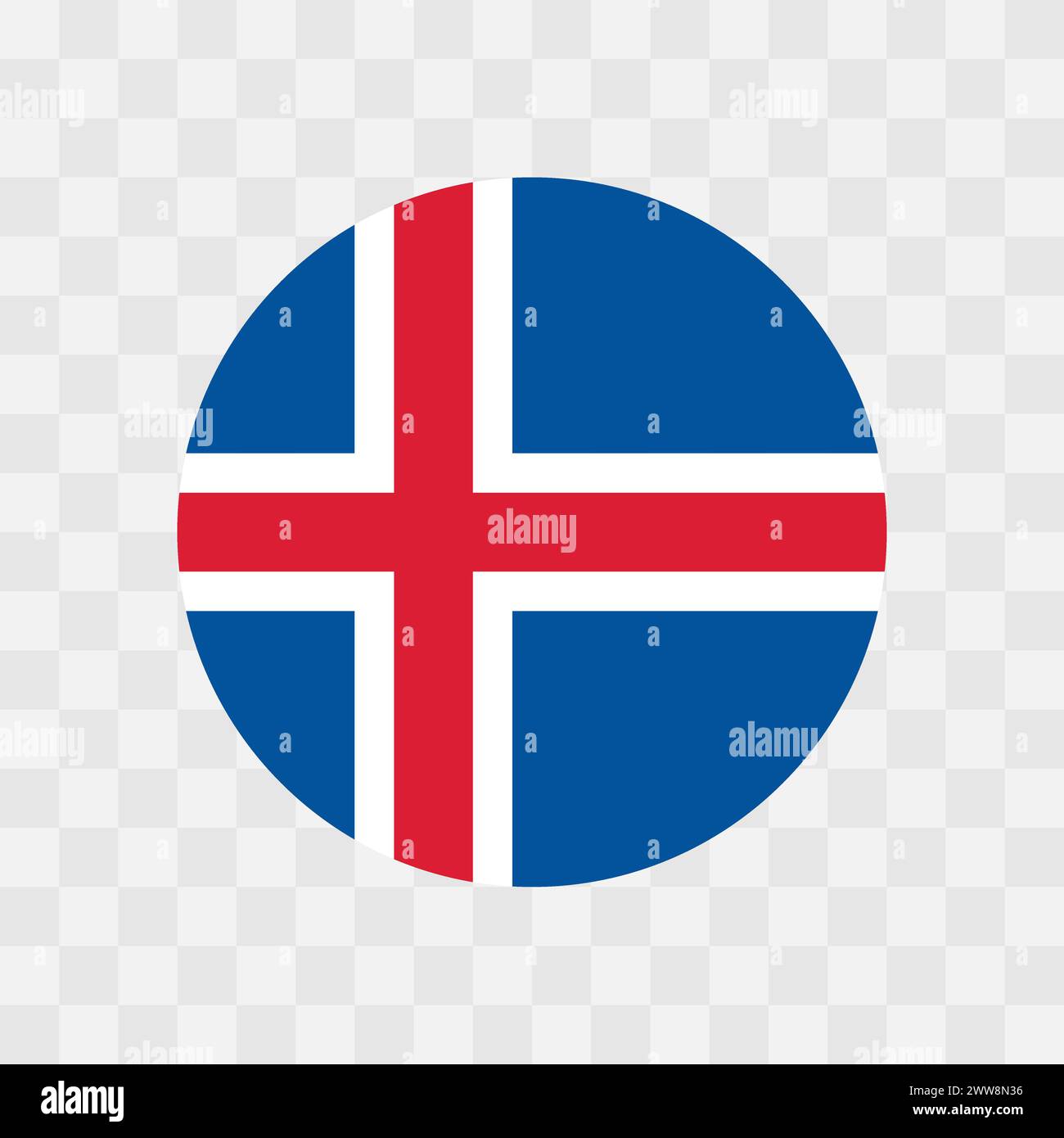 Iceland flag - circle vector flag isolated on checkerboard transparent background Stock Vector