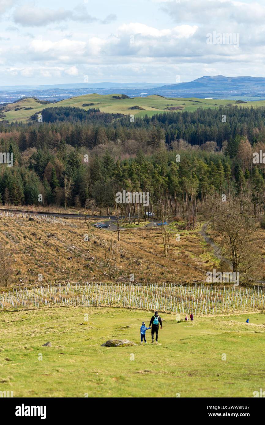 Looking towards Beecraigs Country Park from Cockleroy Hill. Stock Photo