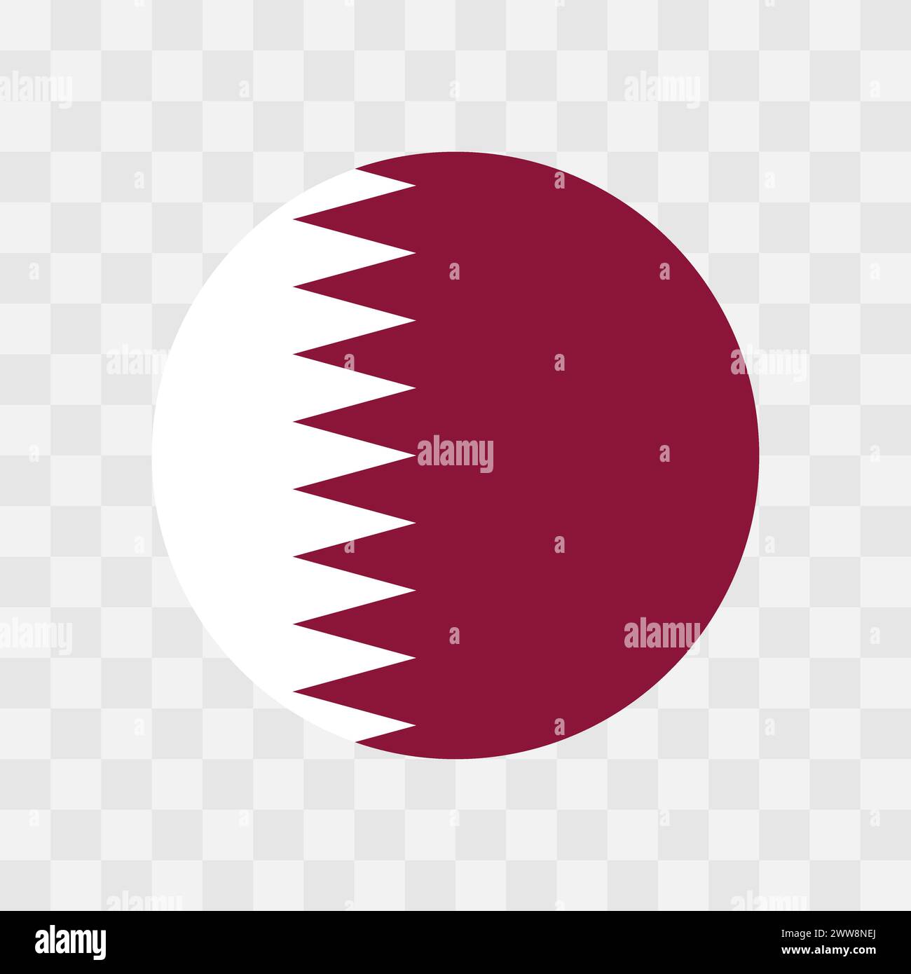 Qatar flag - circle vector flag isolated on checkerboard transparent background Stock Vector