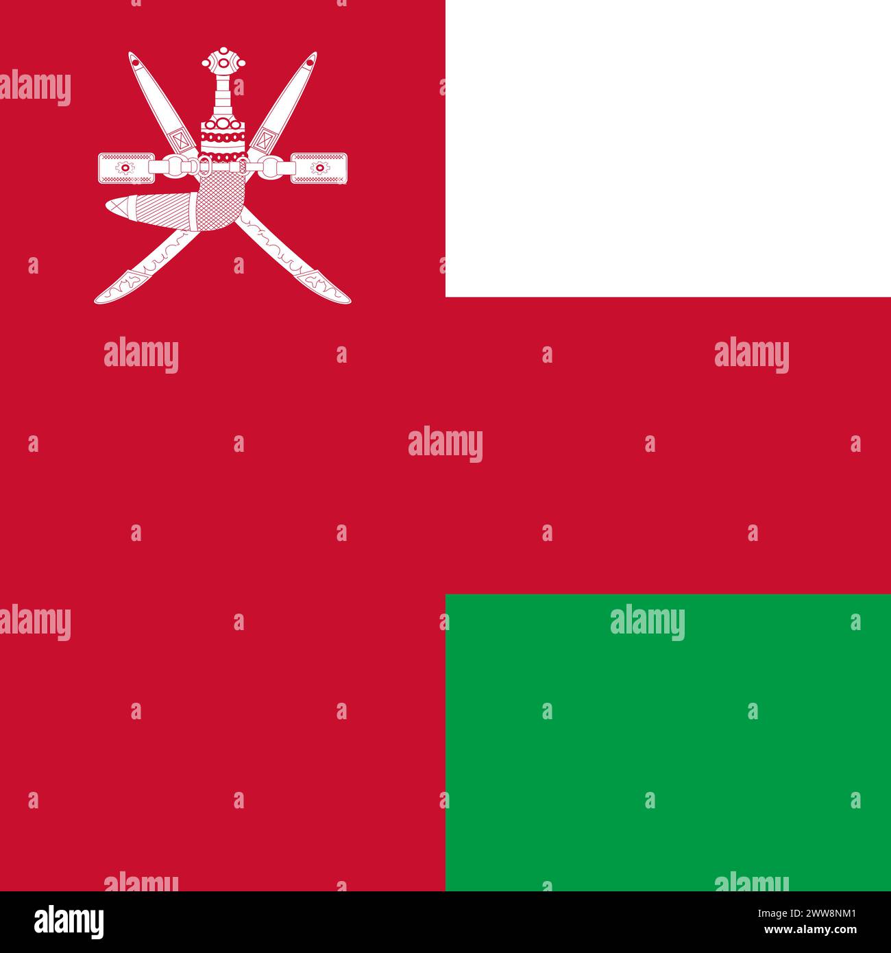 Oman flag - solid flat vector square with sharp corners. Stock Vector