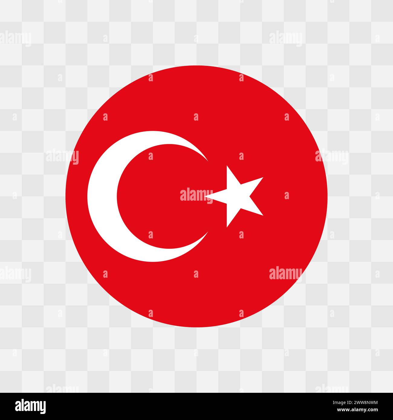 Turkey flag - circle vector flag isolated on checkerboard transparent background Stock Vector