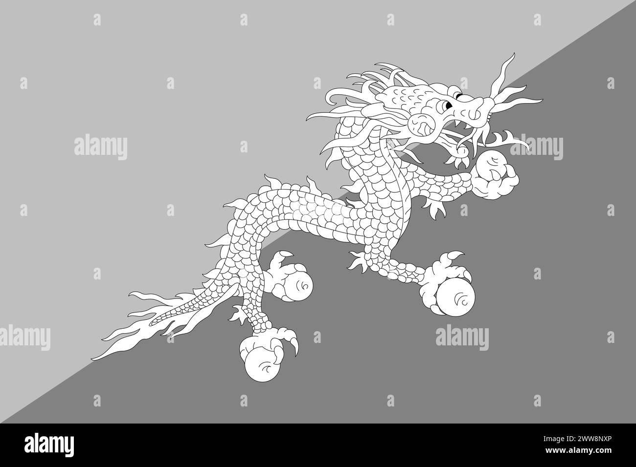 Bhutan flag - greyscale monochrome vector illustration. Flag in black ...