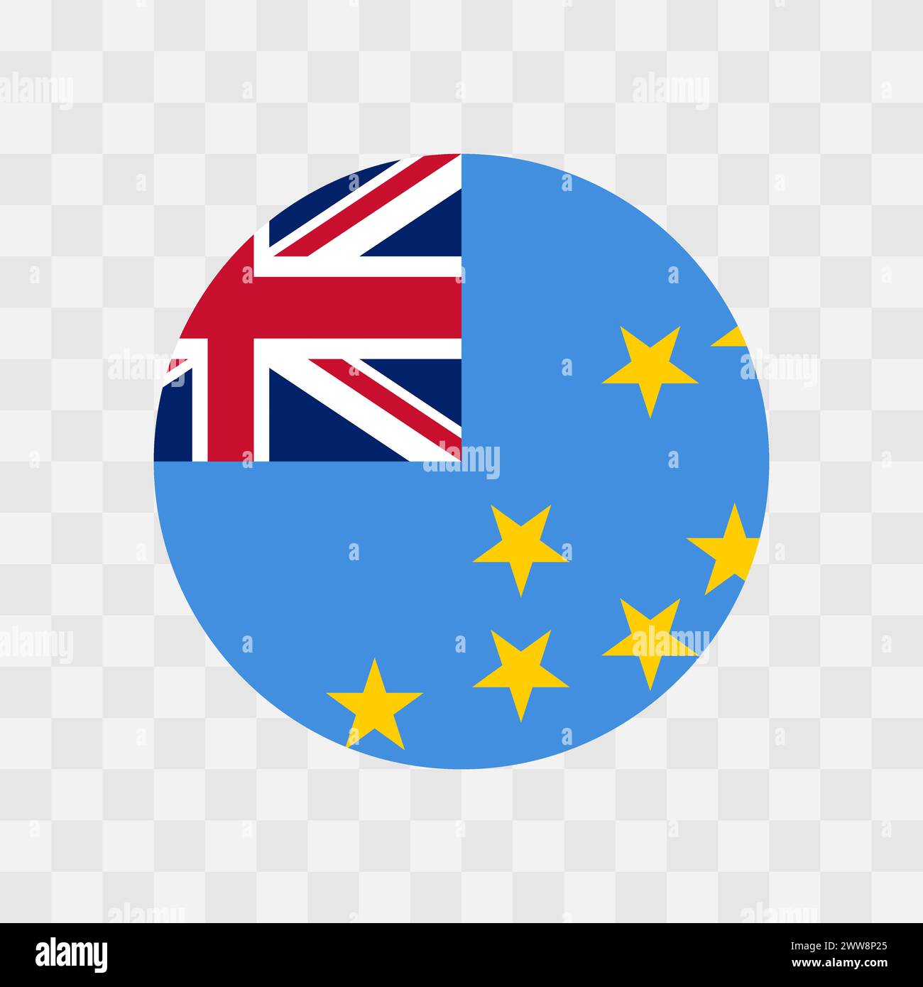 Tuvalu flag - circle vector flag isolated on checkerboard transparent background Stock Vector