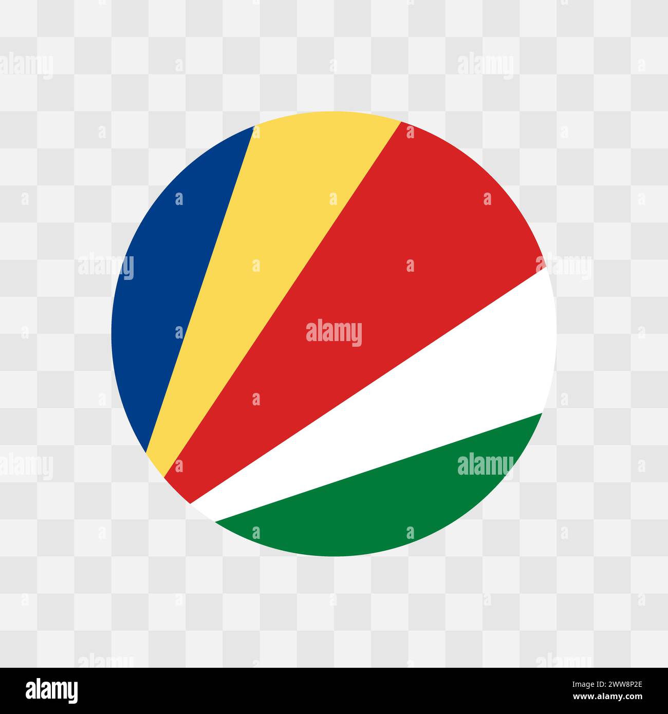 Seychelles flag - circle vector flag isolated on checkerboard transparent background Stock Vector