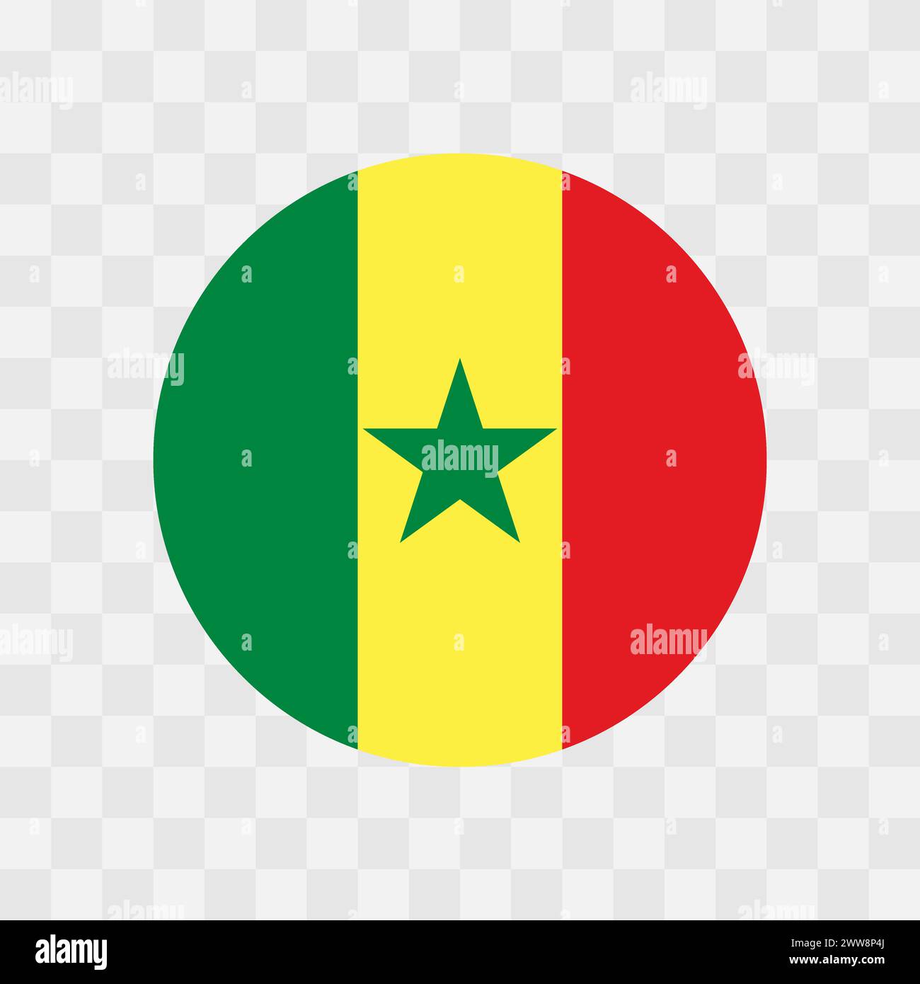 Senegal flag - circle vector flag isolated on checkerboard transparent background Stock Vector