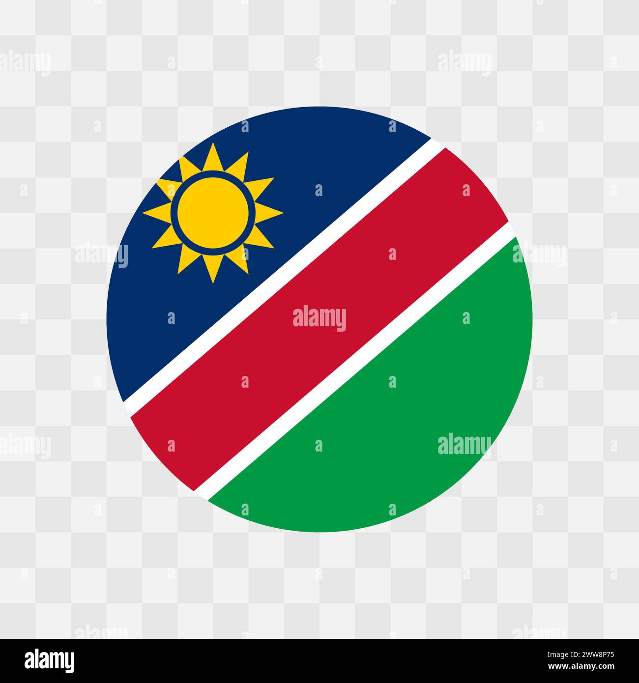 Namibia flag - circle vector flag isolated on checkerboard transparent background Stock Vector