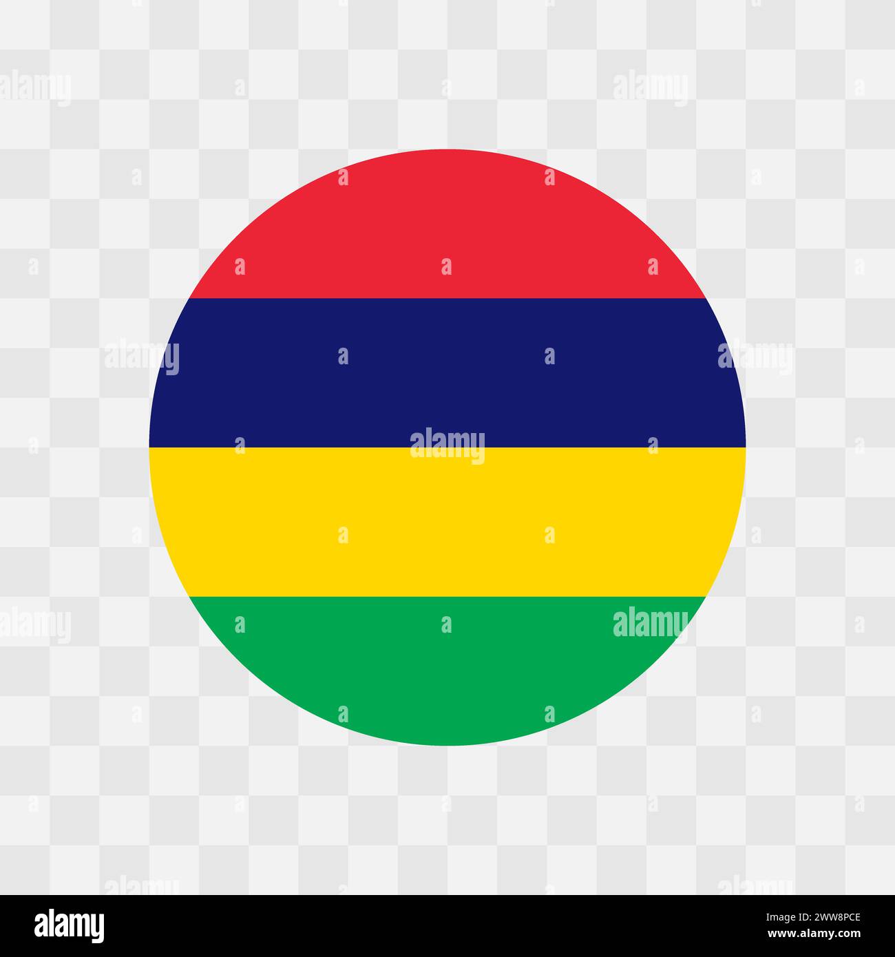 Mauritius flag - circle vector flag isolated on checkerboard transparent background Stock Vector
